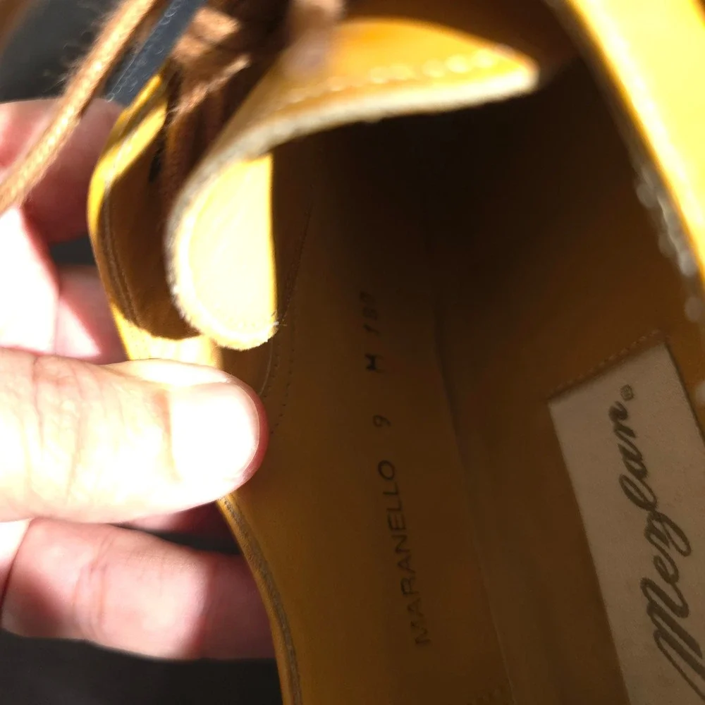 Mezlan Maranello Mens 9 Mustard Yellow Leather Square Toe Whipstitch Derby Shoes